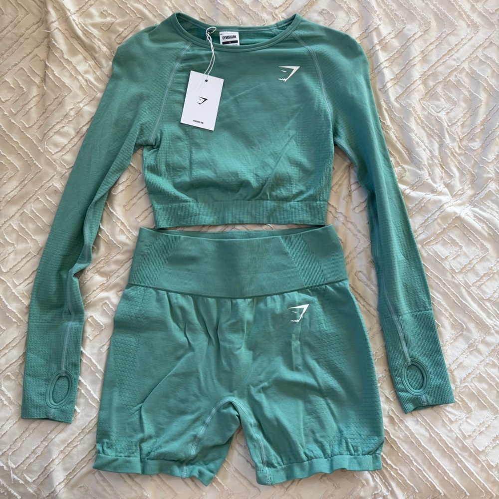 Gymshark Mint Green Vital Seamless Crop Top Set